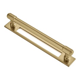 khtumeware 5 Pack 8 Inch(203 mm) Center to Center Brushed Gold Cabinet Pull Backplate with Base Plate Zinc Brushed Brass Kitchen Cabinet Handles Drawer Pulls Cabinet Hardware
