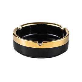 Saim Round Ceramic Gold Edge Cigar Ashtray for Cigar, Desktop Smoking Ash Tray Home Office 3.7" ×1.5" (Black)