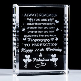 YWHL 75th Birthday Gifts for Women Men Engraved Crystal Birthday Presents for 75 Years Old Women Wife Mom Grandma Happy 75th Birthday Decorations for Her Him