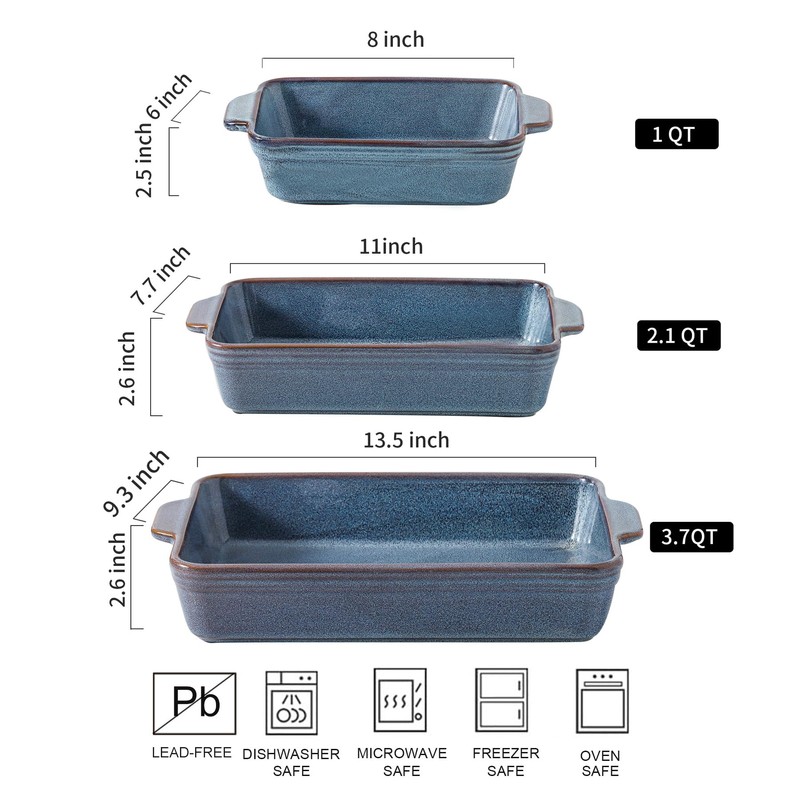HVH 9x13 Baking Dish Set, Large Casserole Dishes for Oven,