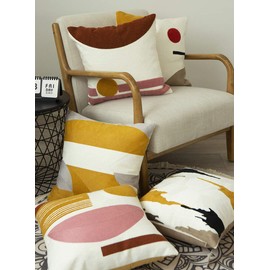 MOCOFO Embroidered Cushion Cover Decorative Linen Fabric Cotton Linen Cushion Cover Home Decor 45x45cm(C)