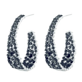 Pendientes colgantes para mujer, aretes de aro de plata de ley con cristal de circonita cúbica negra, joyería bohemia Ahloe, Metal, circonita