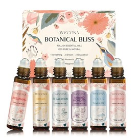 Wecona Roll On Essential Oils Set - 6 x 10 ml Essential Oils Roll On with Roller Bottles, Essential Oil for Relaxation, Focus, Sleep & Happiness - Essential Oils to Go