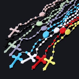 Galepromot White Plastic Rosary Beads Luminous Necklace Catholicism Prayer Religious Jewelry, Cross Necklace for Women, Cross Necklace for Men, Women's Chain Necklaces, Men's Necklaces