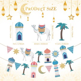Tenare Eid Banner Ramadan Mubarak Banner with String Muslim Ramadan Party Supplies Hanging Star Moon Crescent for Home Hanging, Muslim Islamic Ramadan Kareem Party Decorations (Stylish)