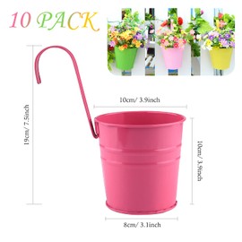 ELECLAND 10 Pack Metal Iron Flower Pots Hanging Planter Pots Outdoor with Detachable Hook Small Vase Garden Planter Balcony Home Decor Ornaments