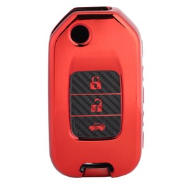 Carbon Fiber Style Folding Car Key Fob Cover Protective Case Fit for Honda XRV CRV 13-18Red