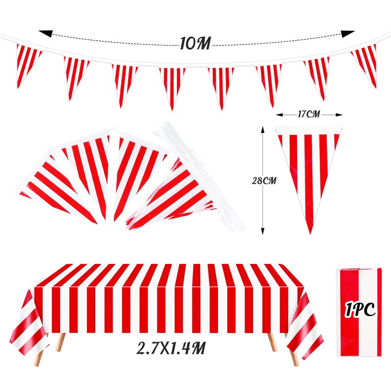 BOOMTOP Tablecloth Red and White Stripes Table Decoration