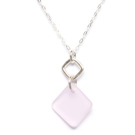 Sea Glass Double Diamond Pendant (Blush) 16" Cable Chain