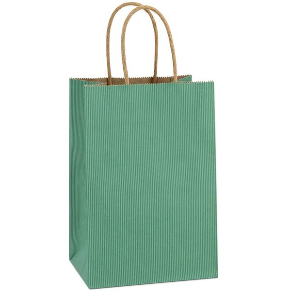 BagDream Kraft Paper Bags 100Pcs 5.25x3.75x8 Inches Small Paper Gift Bags with Handles Bulk Party Bags Shopping Bag Kraft Bags Green Stripe Craft Bags