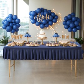 Wish Care 2 Pack Navy Blue Spandex Rectangle Tablecloth for 8 Foot Rectangle Tables, Wrinkle Free Fitted Table Cover Stretch Tablecloth with Pleated Ruffle Skirt for Wedding Birthday Party Banquet