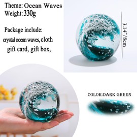 Enjinkail Hand Blown Ocean Waves Crystal Ball - Glass Collectible Figurines Spere - Paperweight Glass Ball Aquarium DecorOffice Decor Ocean Lovers