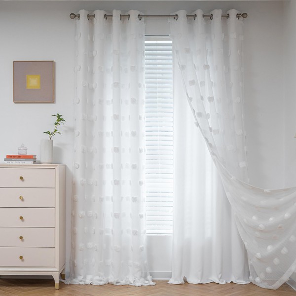 MYSKY HOME White Curtains for Living Room 90 Inches Long