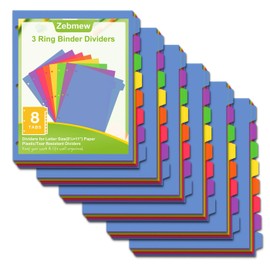 8 Tab Binder Dividers for 3 Ring Binder, Write & Erase Plastic Dividers with Tab, Rainbow Color, Notebook Dividers for School & Office, 6 Sets