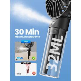 TOPK Portable Misting Fan - Rechargeable Handheld Personal Spray Water Mist Fan 32ml Water Tank Mini Cooling Hand Fans for Travel, Outdoors, Makeup, Camping, Home, and Office Use