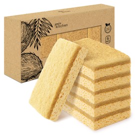 Joeji's Kitchen Confezione da 6 Spugne in Cellulosa Naturale in Fibra di Sisal - Spugna per Piatti Ecologica per la Pulizia Profonda in Cucina o in Bagno - Naturale Biodegradabile