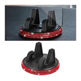 Bittwee Bling Car Phone Holder, Rhinestones 360° Adjustable Vehicle Center Console Dashboard Navigation Cellphone Mount, Diamond Automobile Smartphone Support Bracket, Universal Fit (Red)