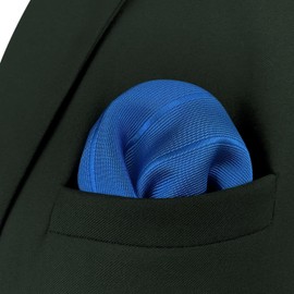 [S&W SHLAX&WING] Men's Necktie Set Solid Color Necktie Royal Blue Stripe Dark Fringe, 12.6 x 12.6 inches (32 x 32