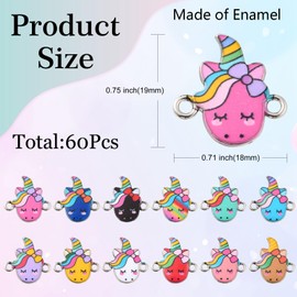Stiesy 60 Pcs 12 Styles Enamel Unicorn Links Charms Unicorn Head Connectors Cartoon Animal Two Hole Charms for DIY Crafts Bracelet Jewelry Making