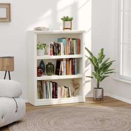 Bevfint Bookcase, Open Storage Book Cases/Shelves, Floor Standing Indoor Furniture 3 Shelf Book case for Farmhouse Library Office Bedroom Kids, White - 3 Tier