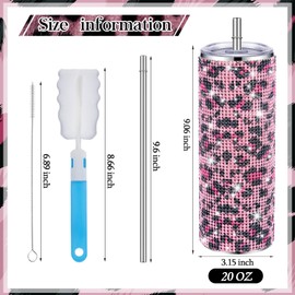 Tessco Bling Cups Rhinestones Tumbler with Straw Glitter Water Bottle Stainless Steel Straw Tumbler Insulated Bling Cup with Lid and Brush for Christmas Mothers Day Gifts(20 oz,Pink Leopard Print)