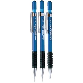 Pentel 0.7mm (A37-C) Blue 120 DX Automatic Mechanical Pencil Refillable Lead Capped Metal Clip Rubber Grip (Pack Of 3)