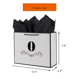 ysmile Letter Gift Bag with Wrapping Tissue for Men Women Boy Girl, 12" Large White Black Paper Bag for Birthday Anniversary Baby Shower Wedding Party - Single O