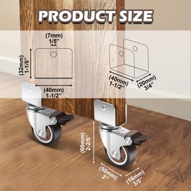 Nefish 2 Inch Caster Wheels with 3/4” (20 mm) U Bracket, Small Rubber Casters Set of 4 with Brake, 360 Degree Ball Bearing Plate Swivel Castors Wheels, Crib Caster Wheels for Dresser, Cabinet, Desk