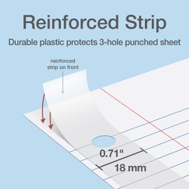 Oxford Reinforced Filler Paper, 8.5 x 11 Inch, College Rule, 3 Hole Punched, Lined Loose Leaf Paper for Ring Binders, 100 Sheets, White (1002097)