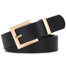 XZQTIVE Women's Leather Belts for Jeans Pants Dresses Fashion Ladies Belt with Square Buckle Black Belt for Women
