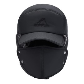 iNszkoos Winter Aviator Hat, Unisex Faux Fur Hat with Ear Flaps & Mouth Guard for Men Women, Warm Trapper Hat, Bomber Hat, Fur Hat, Pilot Hat, Winter Hat for Skiing, Outdoor, black