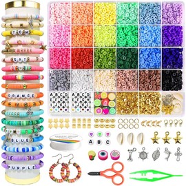 Clay Beads Bracelet Making Kit for Beginner, Friendship Preppy Flat Polymer Heishi  Jewelry Kits with Charms, Gifts for Teen Girls Toys Crafts for Girls Ages 6-13 (clay beads 4200)