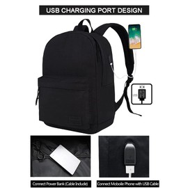 SUPACOOL Lightweight Laptop Backpack for School Men and Women, USB Charging Port (black and brown)