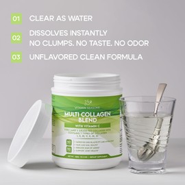 Multi Collagen Blend Powder | Women and Men | Hyaluronic Acid + Vitamin C | Hydrolyzed Multi Collagen Peptides | Non-GMO, Gluten-Free, Keto, Paleo | 488g | Made in USA