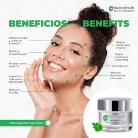 Leaves of Youth Kit Cremas Hidratantes Faciales Antiarrugas. Crema de Día y Crema de Noche. Humectantes faciales con FPS + Ácido Hialurónico + Retinol + Moringa, 50 grs c/u. Ingredientes Naturales