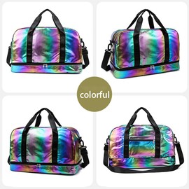 Sports Gym Bag with Shoes Compartment & Wet Pocket, Waterproof Overnight Bag Travel Bag Gymnastic Bag Dance Bag for Girl, Weekend Bag for Women (colorful)