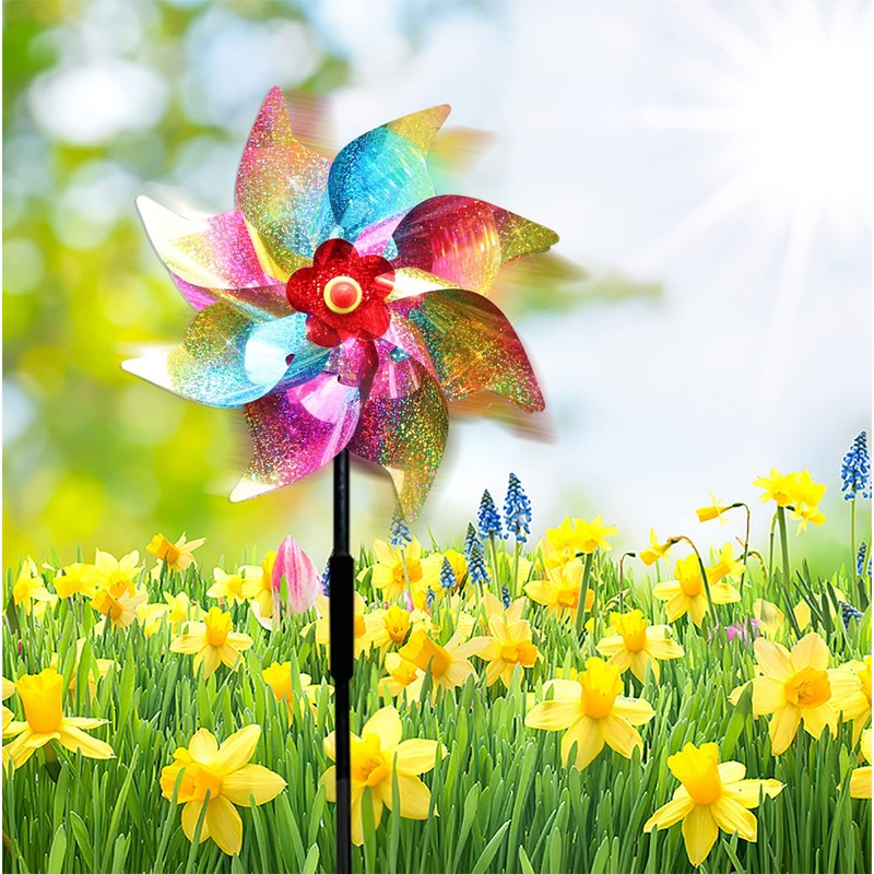 5PCS Bird Scarers Windmills For Garden,Multicolour Reflective Bird Deterrent Windmill