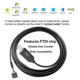 DTECH 6ft USB to TTL Serial Cable 3.3V 6 Pin UART Adapter Debug Cord Compatible with Windows 11 10 8 7 Linux MAC OS Genuine FT232RL Chip 6Pin 3v3 Level Signal 2.54mm Dupont Female Header