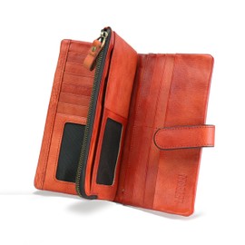 Women's RFID Blocking Clasp Wallet Vintage Hand Rubbing Wallets Organizer (Red)