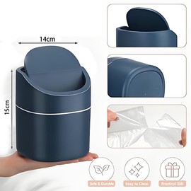 katmerio Desktop Rubbish Bin, 2L Small Table Bin, Table Bin with Lid, Mini Waste Bin for Dressing Tables, Desks, Bedside Tables, Bedroom (Blue)