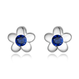 925 Sterling Silver Flower Stud Earrings for Women, Blue CZ Tiny Cute Studs for Daughter Granddaughter Hypoallergenic Jewelry Gift
