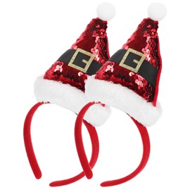 minkissy Santa Hat Headband, 2pcs Christmas Hair Hoop Christmas Sequin Headband Christmas Party Accessory for Kids Girls (Red)