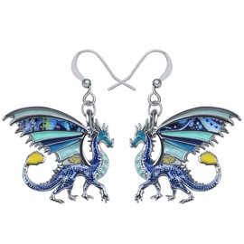 WEVENI Enamel Alloy Cute Dragon Earrings Dinosaur Drop Dangle Fashion Jewellery Charm Gift for Women Girls Ladies, Metal enamel Metal, No Gemstone