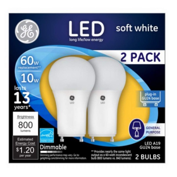 GE Lighting 93095629 LED Bulb, A19, 800 Lumens, 10-Watt, 2-Pk. - Quantity 1