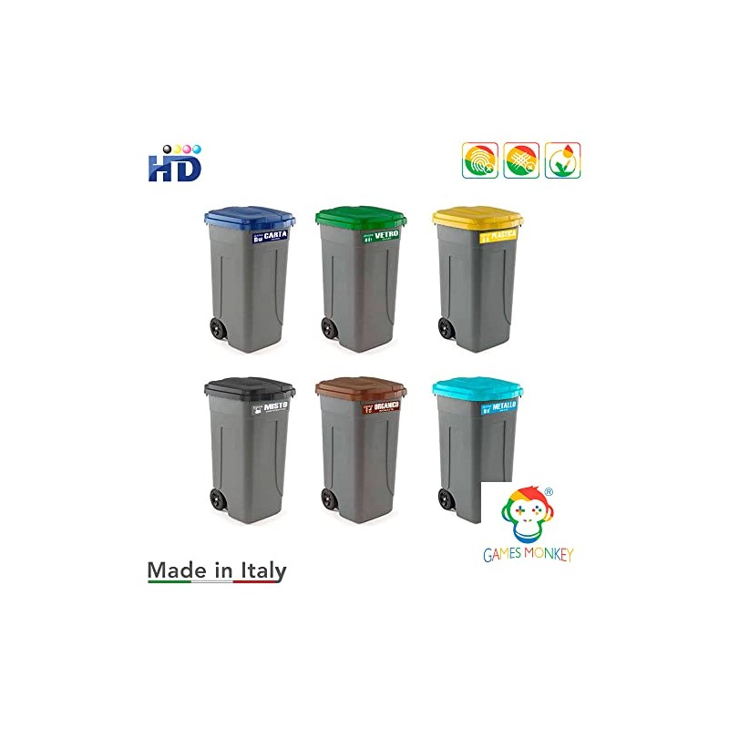 GamesMonkey® - Adesivi Raccolta Differenziata Ricliclo Rifiuti Spazzatura v2 -