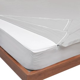 RMS Zip-On Fitted Sheet Set - 1 Fitted Sheet (Base + Zip Sheet) & 1 Zip Sheet - Designed for Mattresses Up to 19" Inch Deep Pockets King Size - 600 TC - Light Grey Color