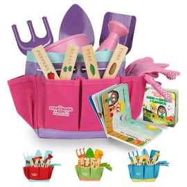 Pink Kids Gardening Tools - Includes Sturdy Tote Bag, Watering Can, Gloves, Shovels, Garden Stakes, and a Delightful Children's Book How to Garden Tale - Kids Garden Tool Set for Toddler Age on up.