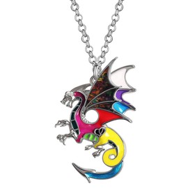 BONSNY Enamel Fantasy Dragon Dinosaur Necklaces Pendant for Women Jewelry Lucky Symbol Multicolor (Multi)