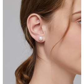 Pearl Earrings for Women Silver Pearl Earrings Freshwater Pearl Earrings Nickel Free 8mm Pearl Stud Earrings Sterling Silver Earrings Rhodium Pearl Earrings Hypoallergenic Big Pearl Studs