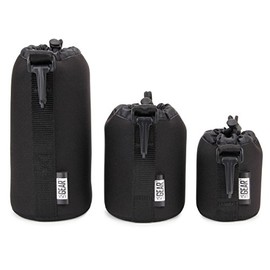 USA GEAR FlexARMOR Protective Neoprene Lens Case Pouch Set 3-Pack - Small, Medium and Large Cases Hold Lenses up to 70-300mm with Drawstring Opening, Attached Clip, Reinforced Belt Loop (Black)